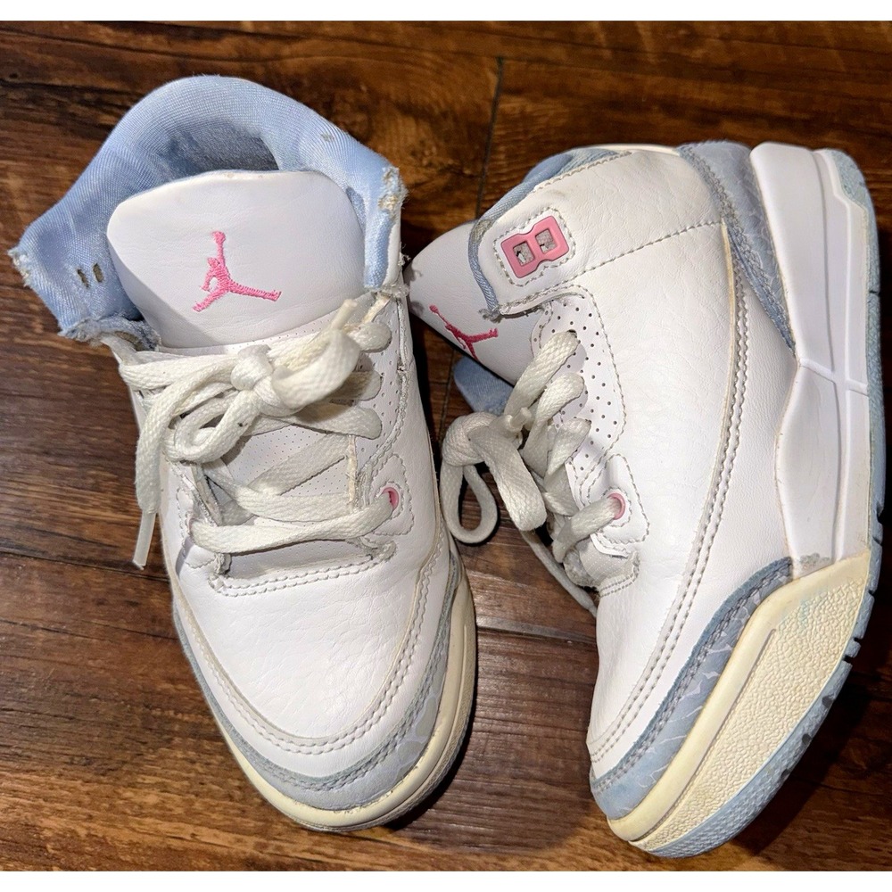 Jordan Air Jordan 3 Mid Top Leather Lace Up Sneakers White Gray Pink 11C